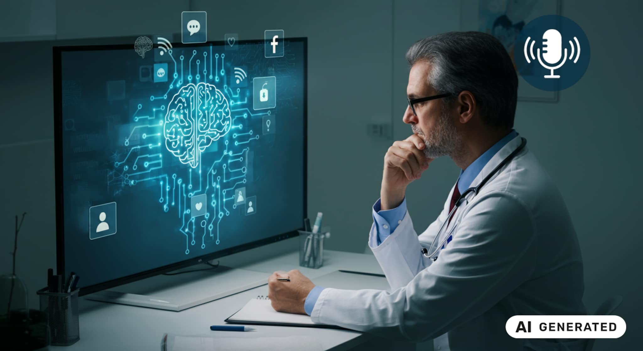 medico al computer che usa l'intelligenza artificiale nella pratica clinica
