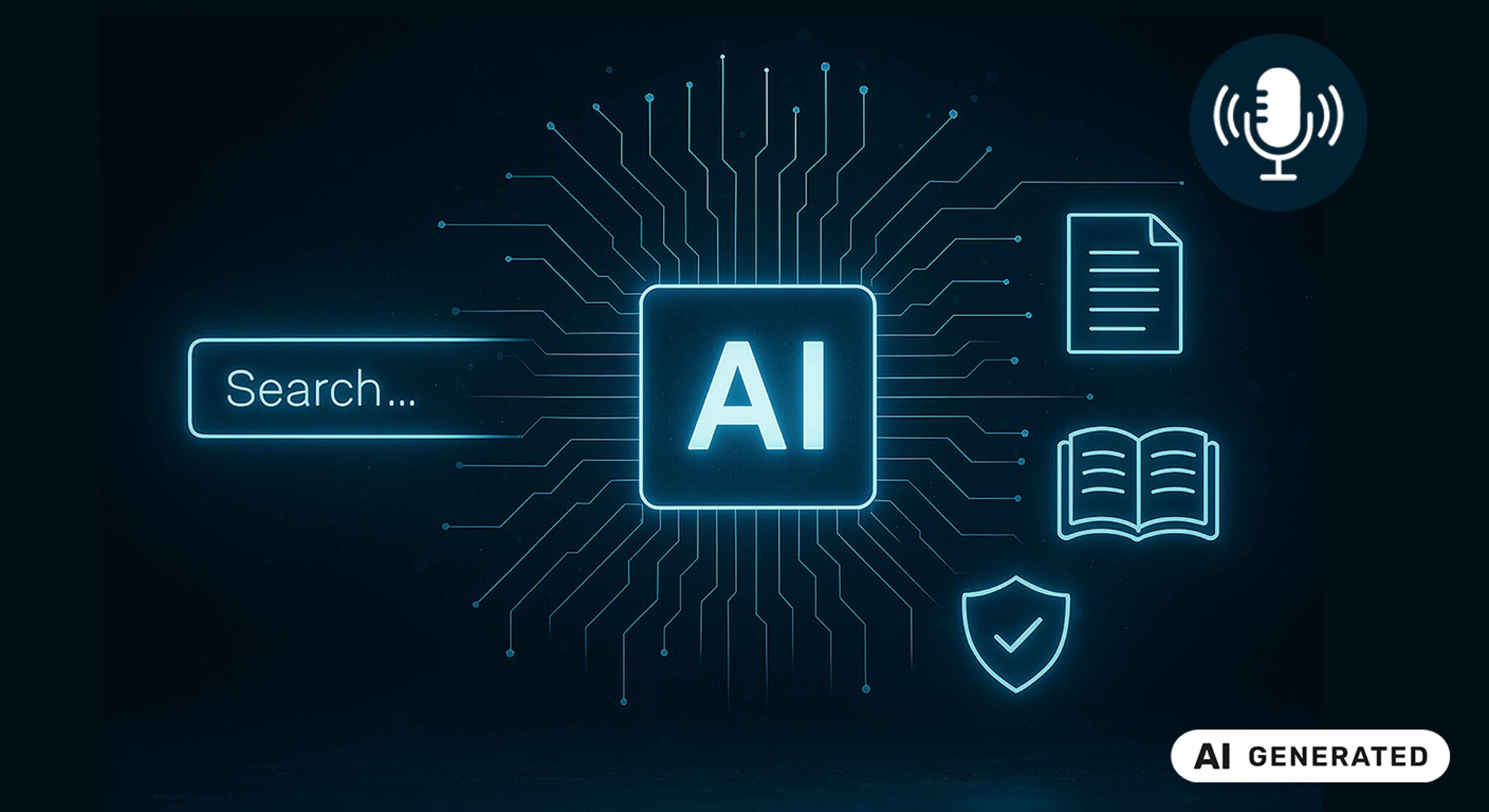 icone luminose blu di AI e documenti