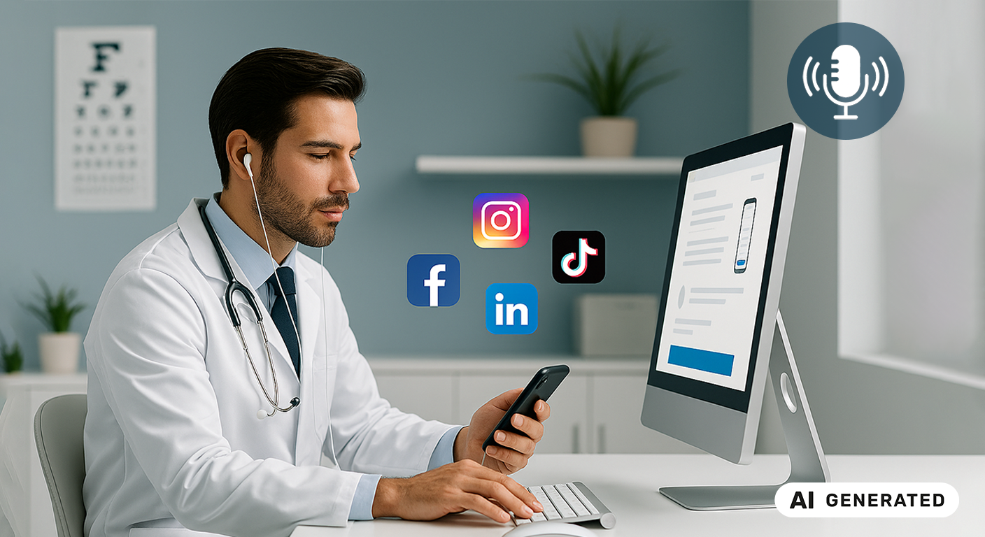 medico al computer che usa i social media