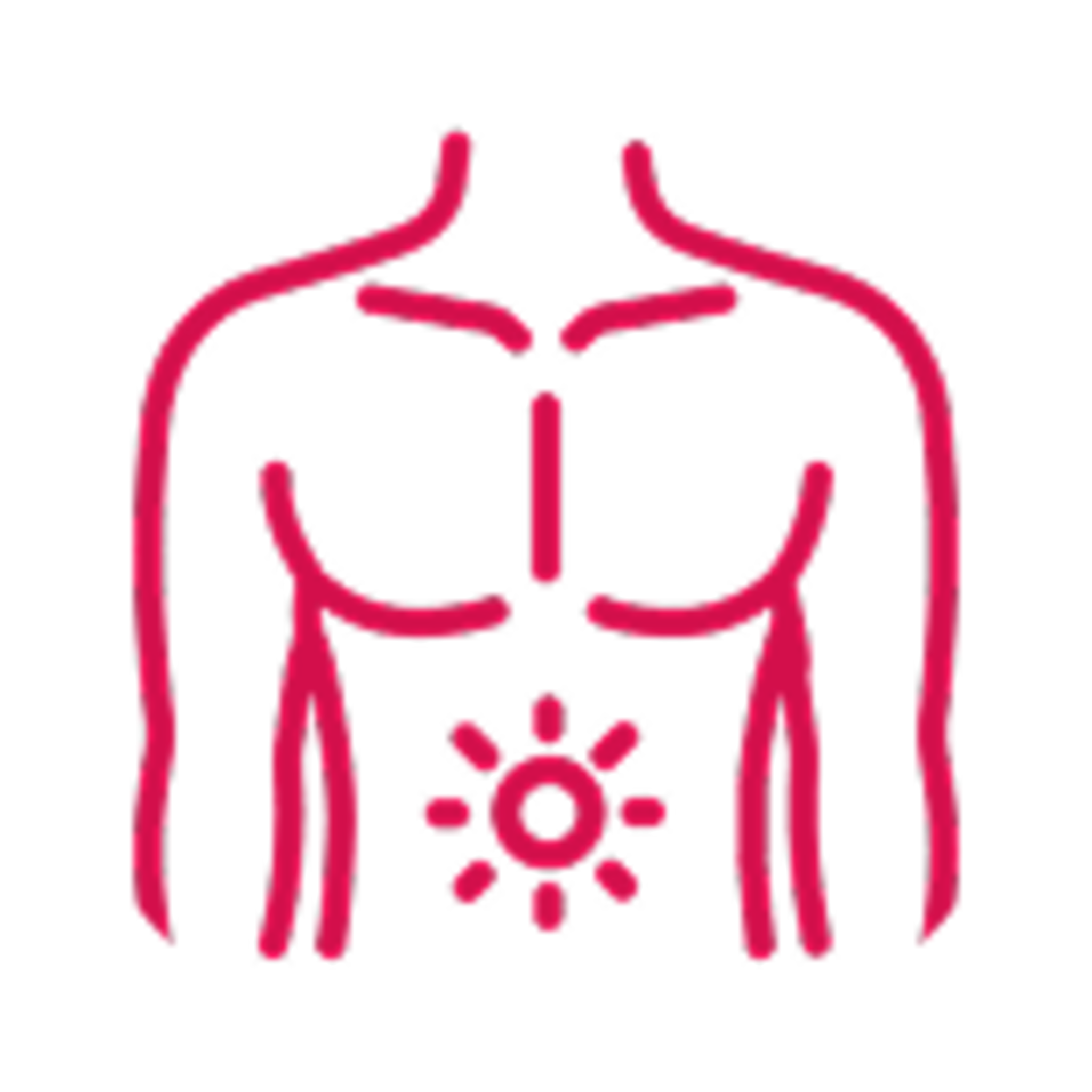 torso di una persona con un simbolo di bruciore sull'addome