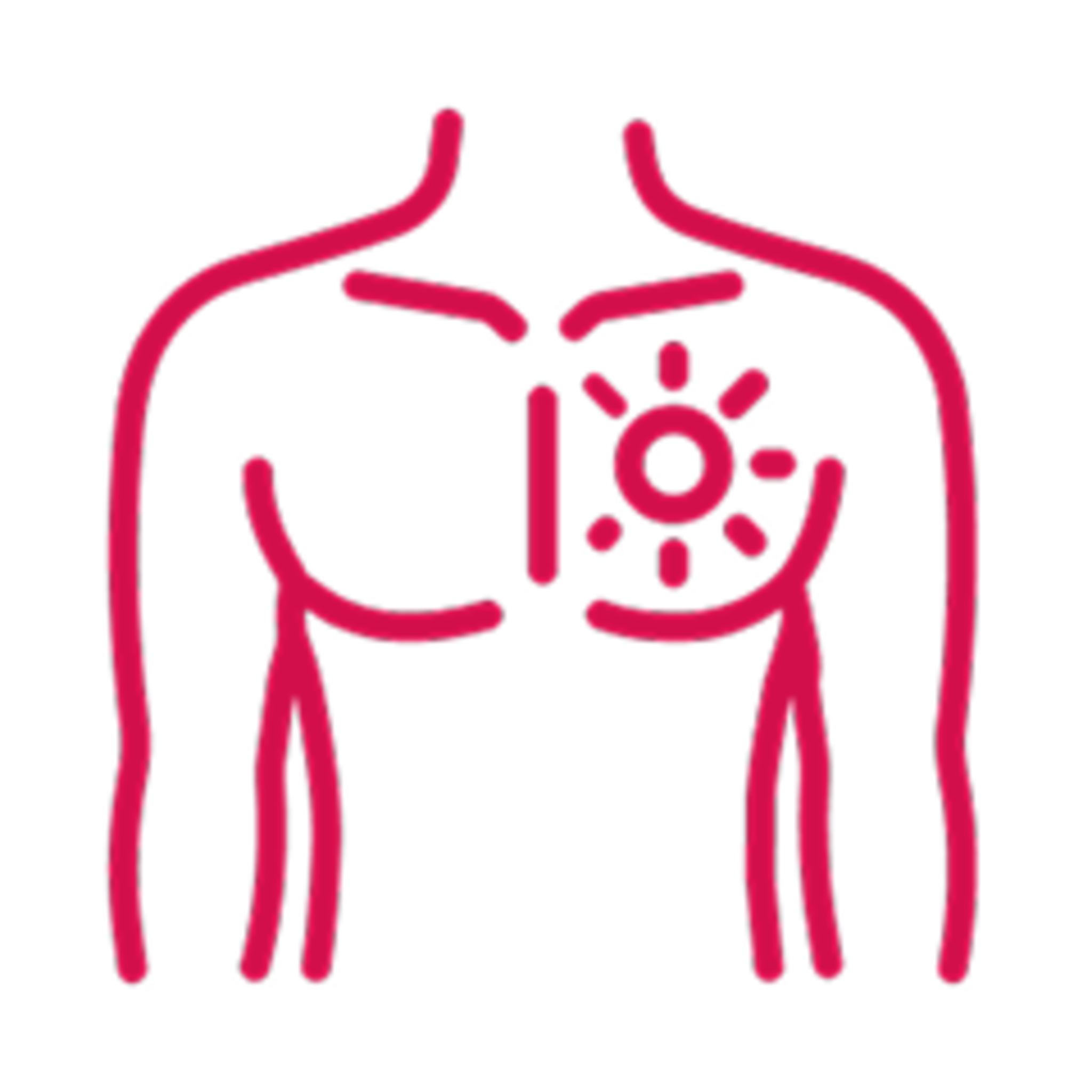 torso di una persona con un simbolo di bruciore sul torace